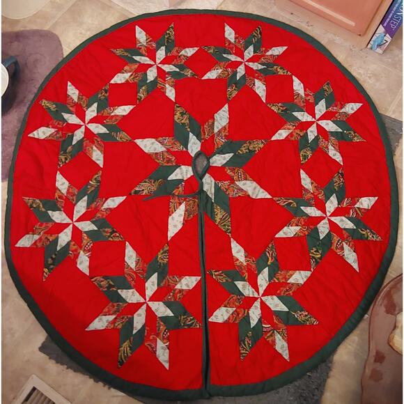HAND AND MACHINE MADE CHRISTMAS TREE SKIRT COUNTRY STAR BURST - Picture 1 of 10